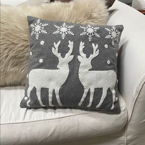 Alpine Chalet  Grey Cream Reindeer Snowflake Pillow